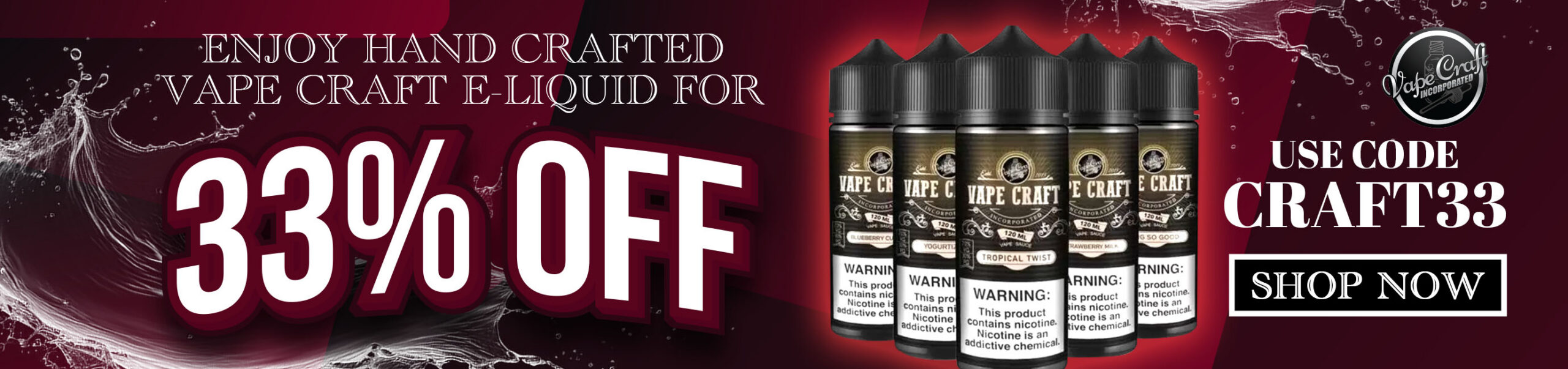 33% off hand crafted Vape Craft e-liquid with code CRAFT33