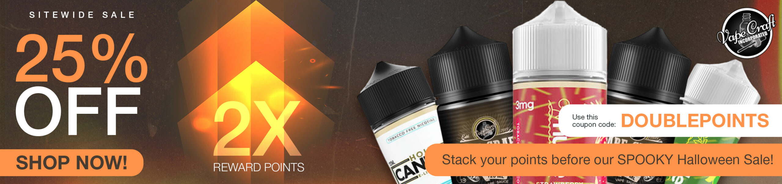 25% off sitewide vape juice and disposables plus 2X reward points with code DOUBLEPOINTS