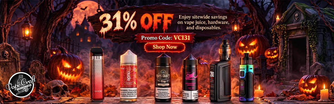 31% off sitewide vape juice, hardware and disposables with code VCI31